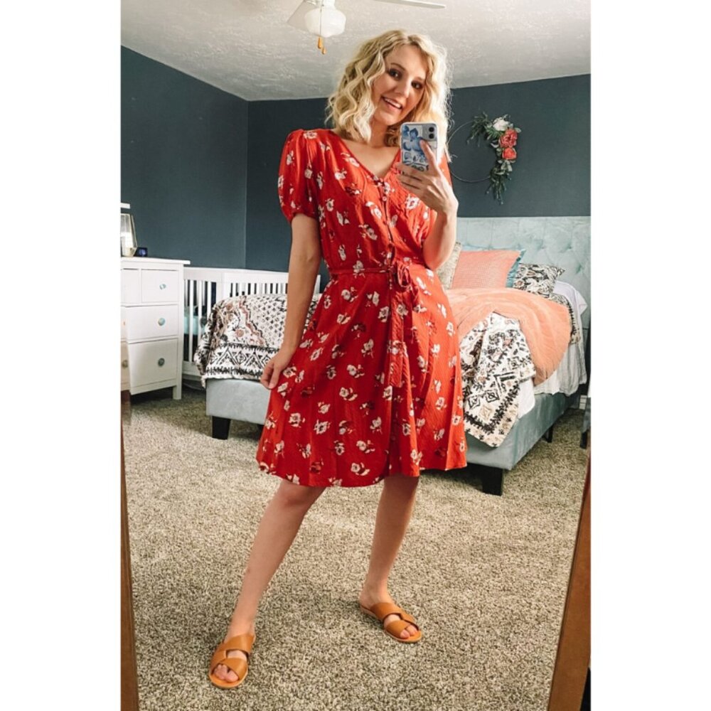 Universal Thread Orange Floral Mini Dress - Picture 2 of 12